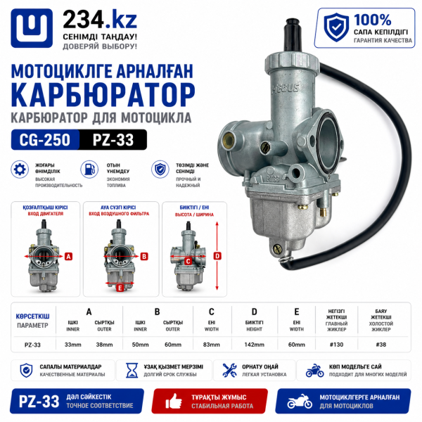 Корбюратор  CG-250    PZ-33  00000328 